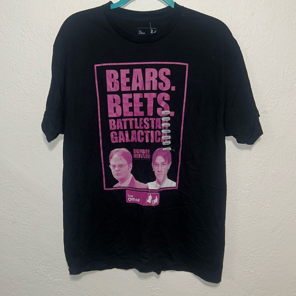 The Office Mens Bears Beets Battlestar Dwight Schrute Jim Halpert T-Shirt Black
